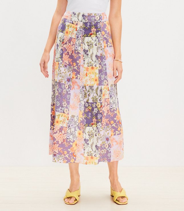 Petite Floral Seamed Midi Skirt
