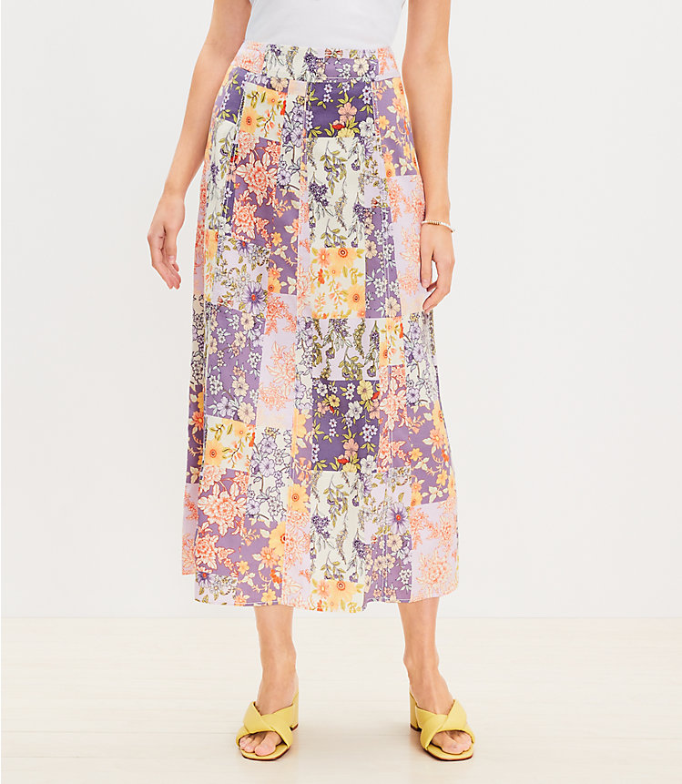 Petite Floral Seamed Midi Skirt image number 1