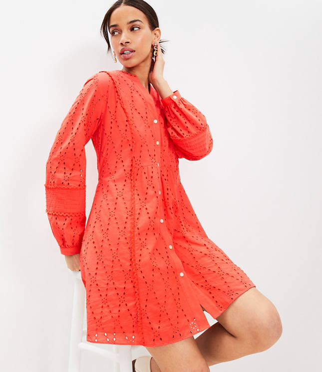 Petite Eyelet Lace Trim Swing Dress