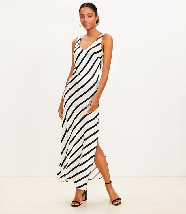 Petite Striped Bias Midi Slip Dress