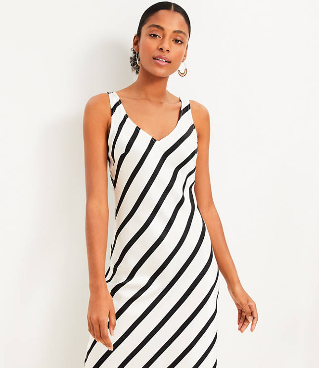 Petite Striped Bias Midi Slip Dress