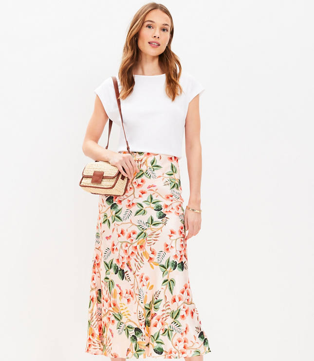 Petite Leafed Bias Midi Skirt