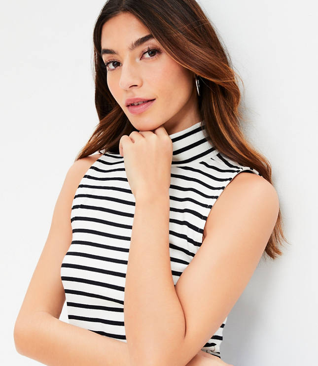 Striped Perfect Ribbed Mock Neck Tank Top