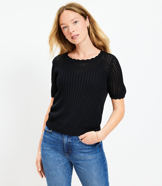 Pointelle Tie Neck Sweater Tee