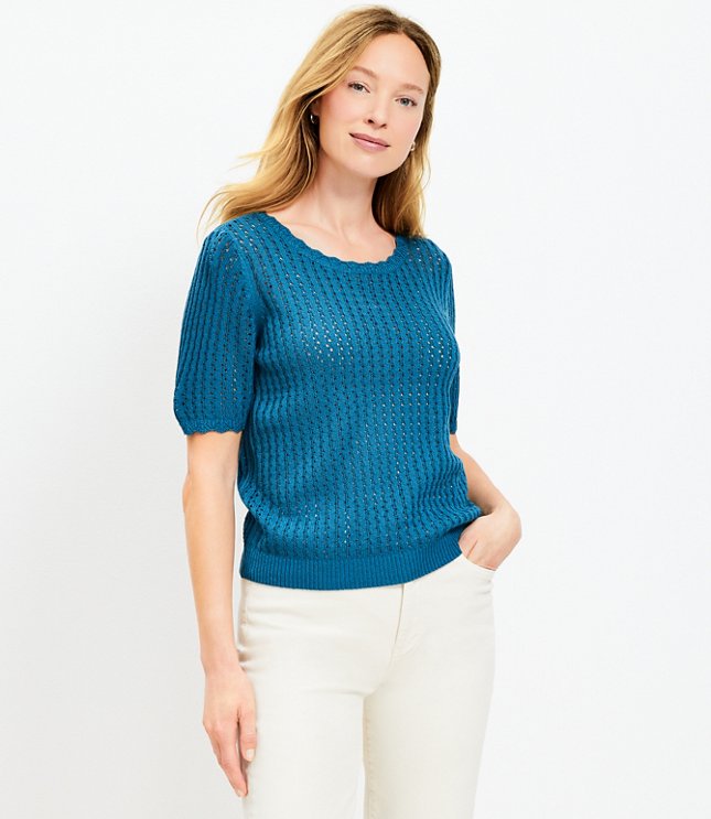 Scalloped Keyhole Back Sweater Tee