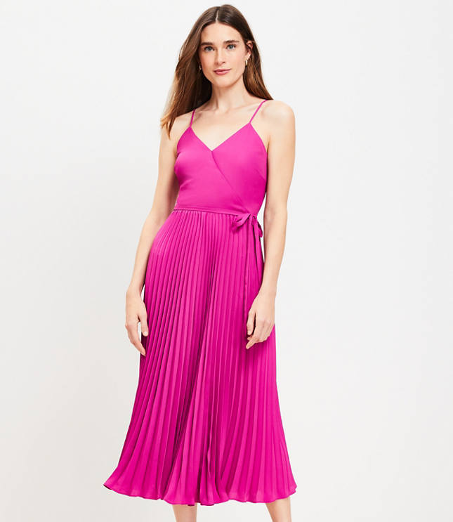 Petite Pleated Crossover Strappy Midi Dress