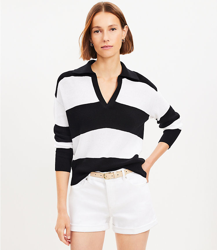 Petite Rugby Stripe Collared Sweater image number 0
