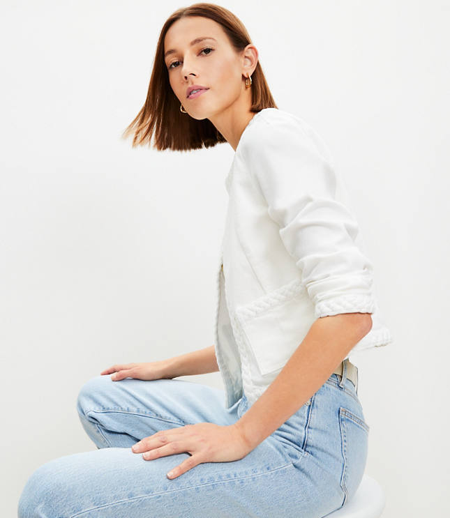 Braided Denim Jacket in White