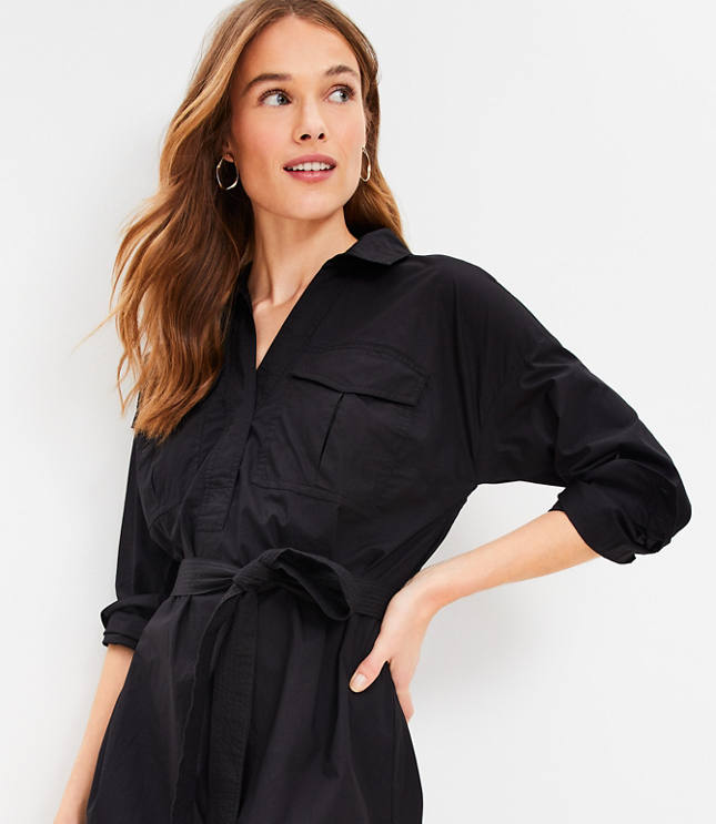 Petite Belted Pocket Midi Shirtdress