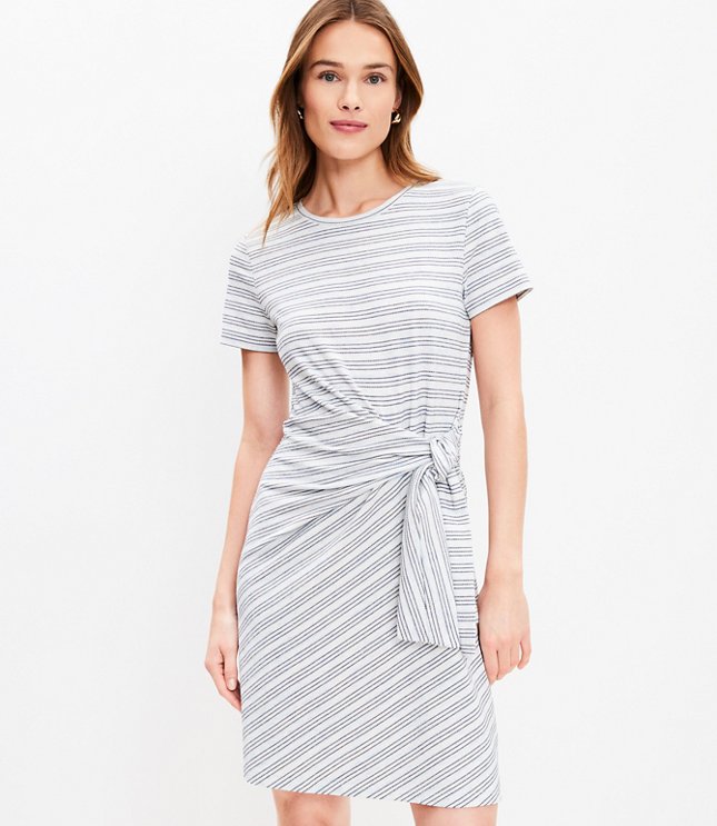 Petite Striped Side Tie Shift Dress