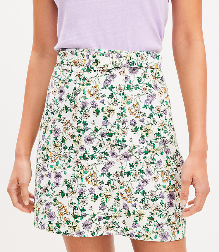 Petite Seamed Belted Cotton Linen Skirt image number 1