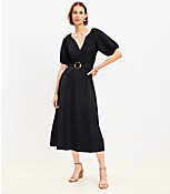 Petite Linen Blend Belted Puff Sleeve Dress carousel Product Image 1