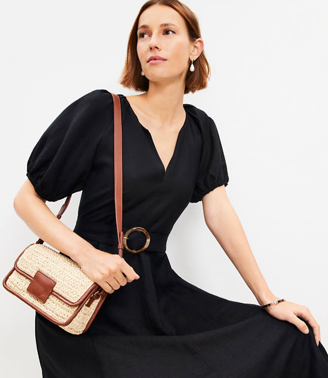 Tie Puff Sleeve Midi Dress