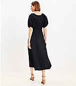 Petite Linen Blend Belted Puff Sleeve Dress carousel Product Image 3
