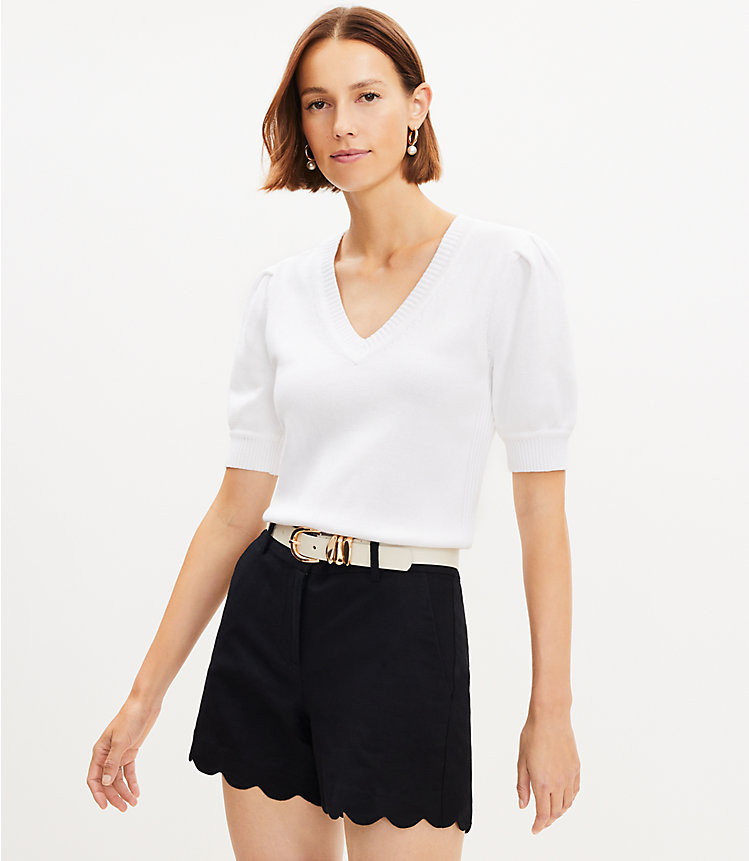 Petite Riviera Shorts in Scalloped Linen Cotton image number 0