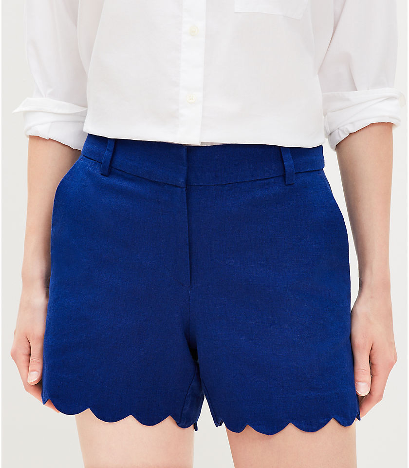 Petite Riviera Shorts in Scalloped Linen Cotton