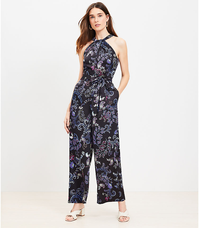 Dotted Foliage Halter Jumpsuit