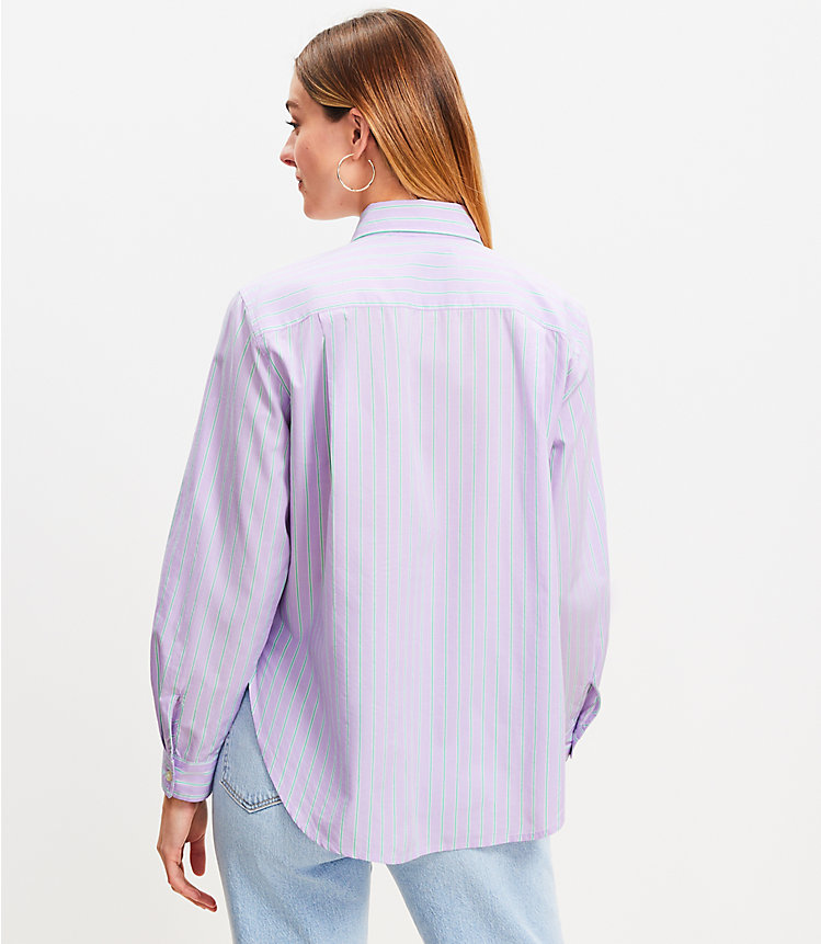 Petite Stripe Cotton Blend Relaxed Pocket Shirt image number 2