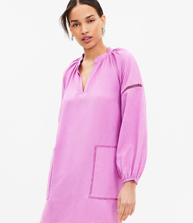 Petite Cutout Linen Blend Pocket Dress