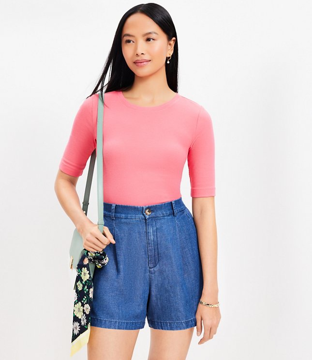 Petite Pleated Shorts in Chambray