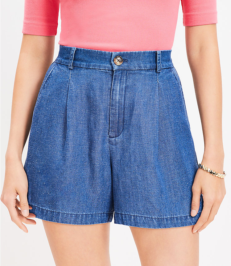 Petite Pleated Shorts in Chambray image number 1
