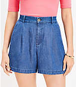 Petite Pleated Shorts in Chambray carousel Product Image 2
