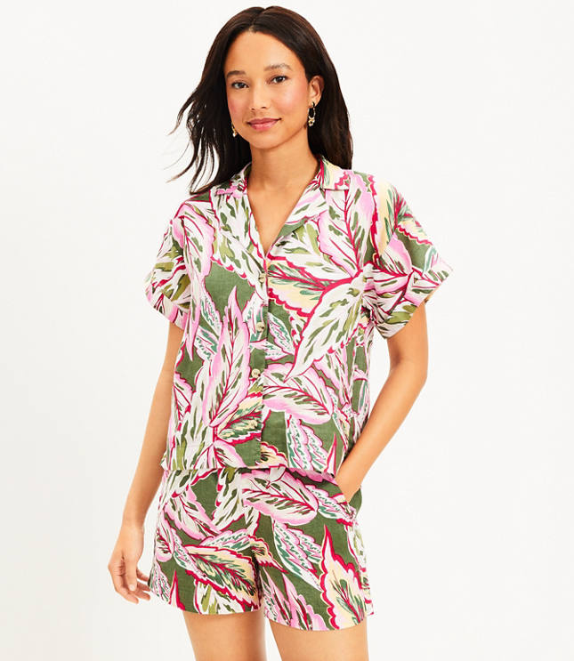 Petite LOFT Beach Palm Linen Shirt