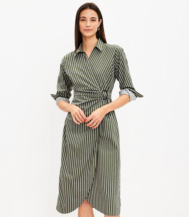 Petite Striped Wrap Shirtdress