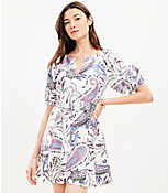 Petite Paisley Linen Blend Belted Puff Sleeve Dress carousel Product Image 1
