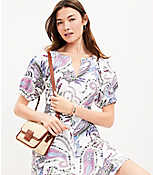 Petite Paisley Linen Blend Belted Puff Sleeve Dress carousel Product Image 2