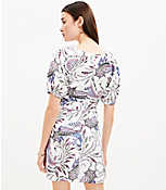 Petite Paisley Linen Blend Belted Puff Sleeve Dress carousel Product Image 3