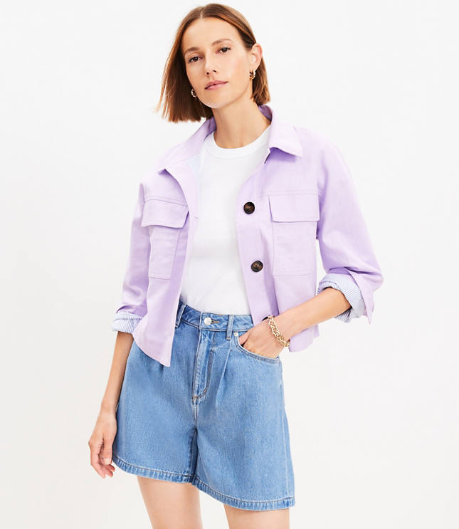 Petite Linen Cotton Cropped Patch Pocket Jacket