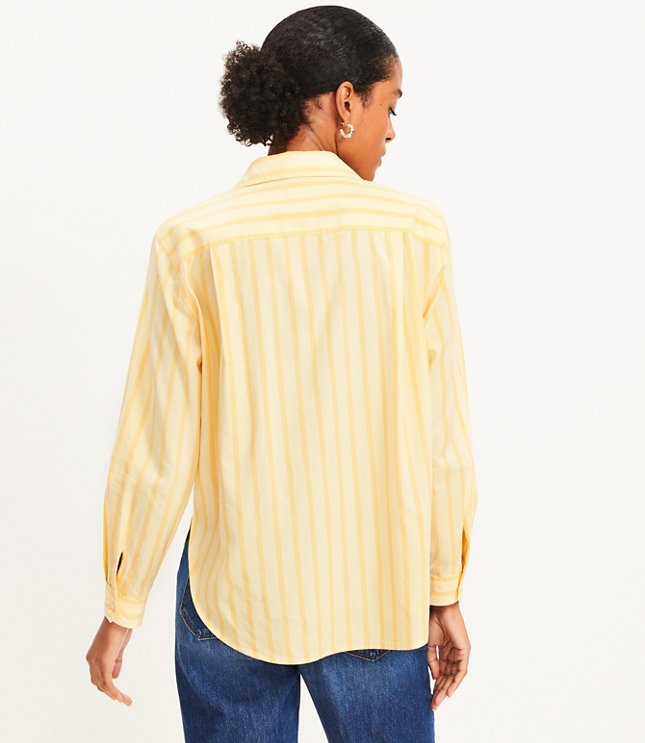 Petite Stripe Cotton Blend Relaxed Pocket Shirt