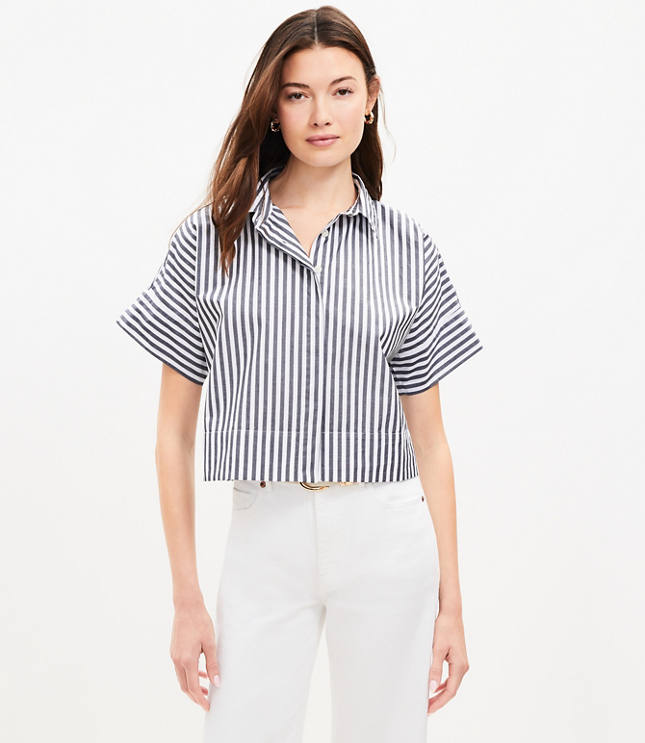 Petite Striped Cotton Modern Drop Shoulder Shirt