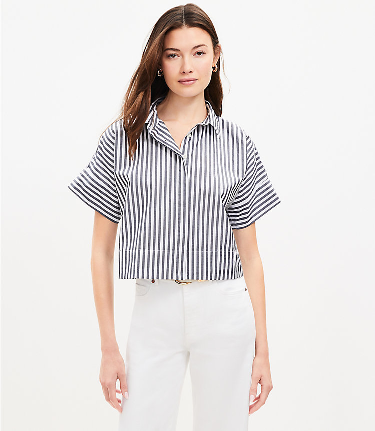 Petite Striped Cotton Modern Drop Shoulder Shirt image number 0