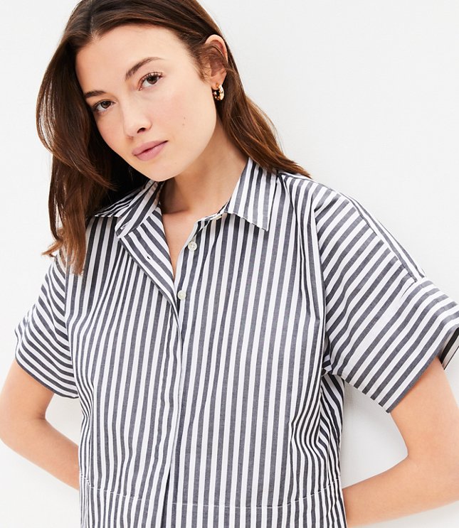 Petite Striped Cotton Modern Drop Shoulder Shirt
