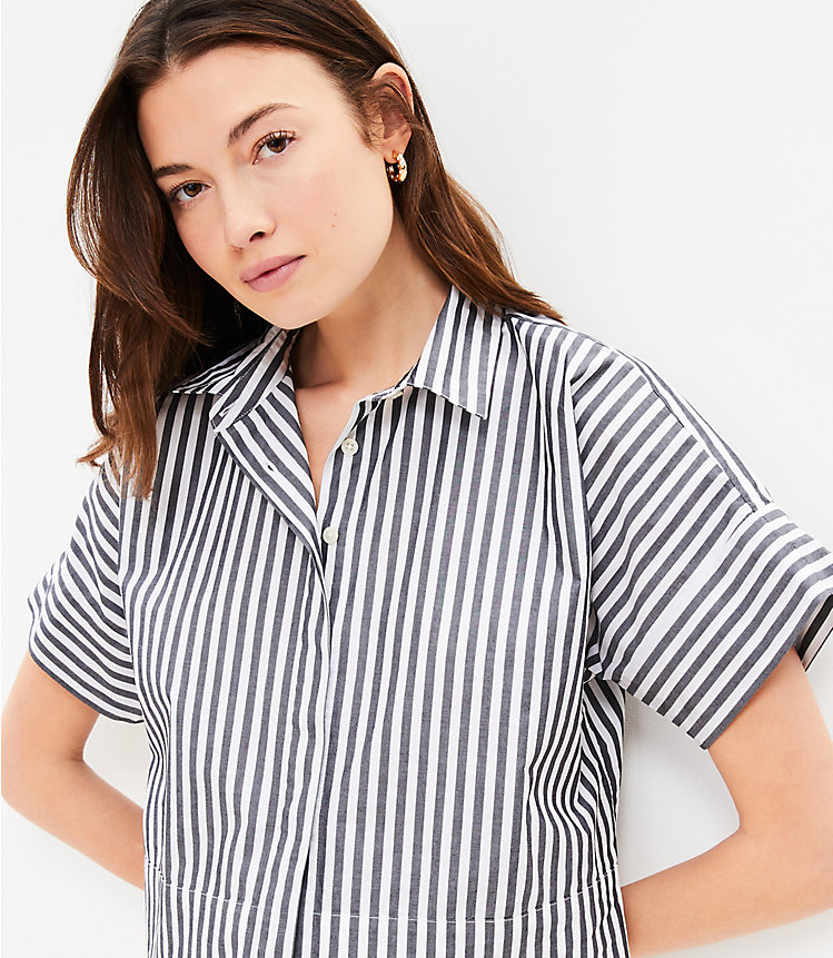 Petite Striped Cotton Modern Drop Shoulder Shirt image number 1