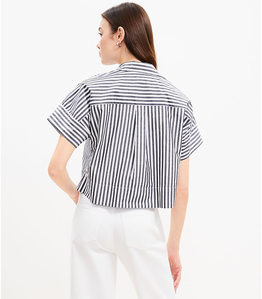 Petite Striped Cotton Modern Drop Shoulder Shirt