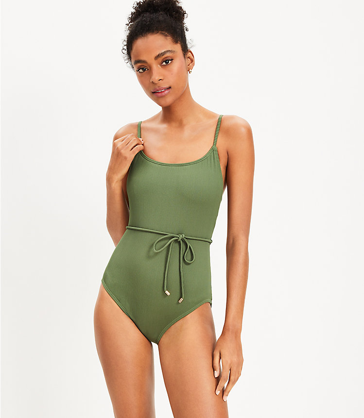 LOFT Beach Ribbed Belted One Piece Swimsuit image number null