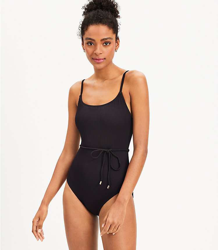 LOFT Beach Ribbed Belted One Piece Swimsuit image number 0