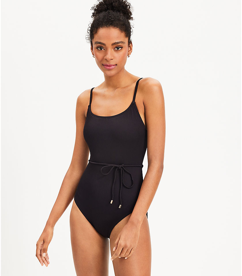 LOFT Beach Ribbed Belted One Piece Swimsuit