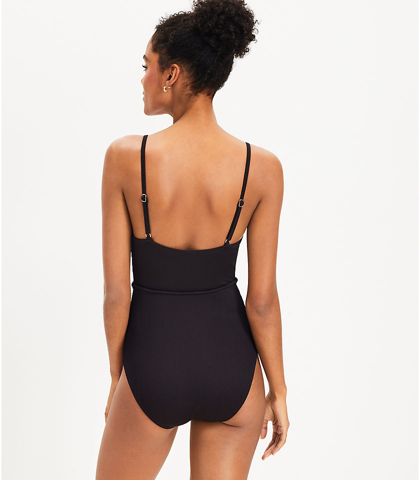 LOFT Beach Ribbed Belted One Piece Swimsuit