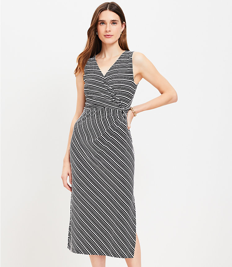 Petite Stripe Knotted Crossover Midi Dress image number 0