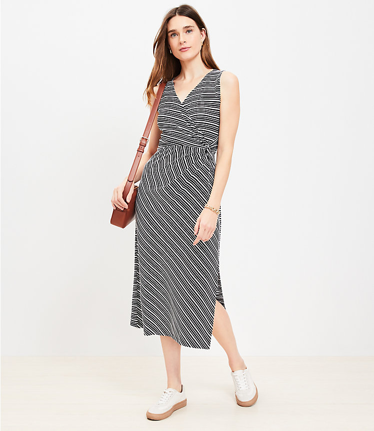 Petite Stripe Knotted Crossover Midi Dress image number 1