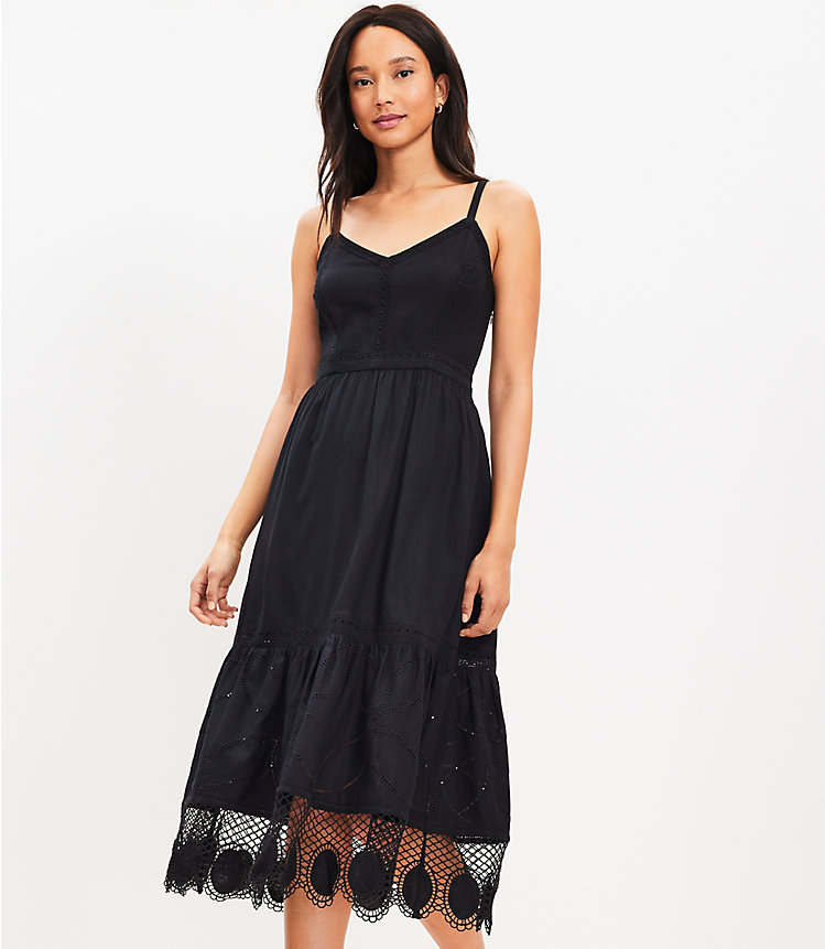 Petite Lace Trim Linen Blend Strappy Midi Dress image number 0