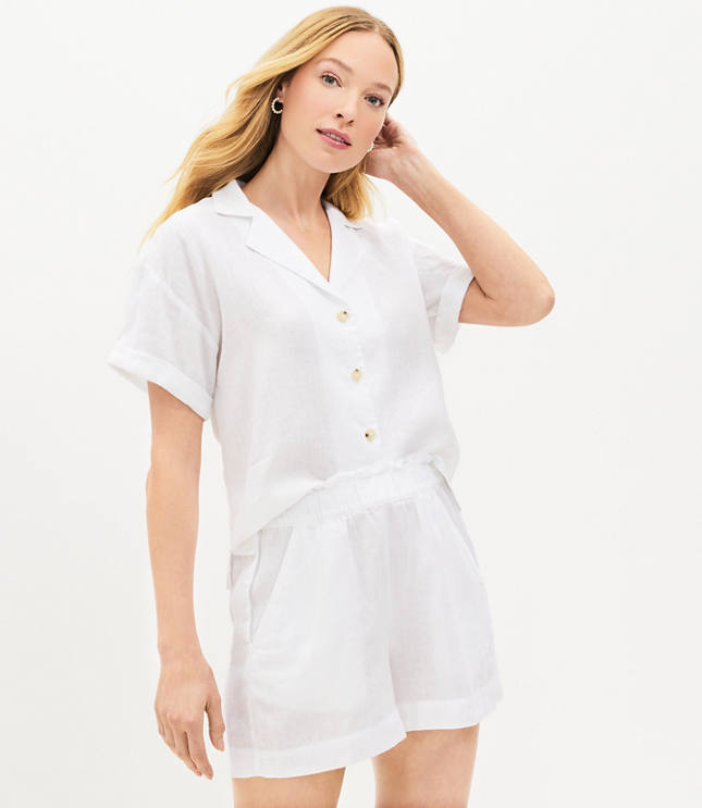 LOFT Beach Smocked Linen Shorts