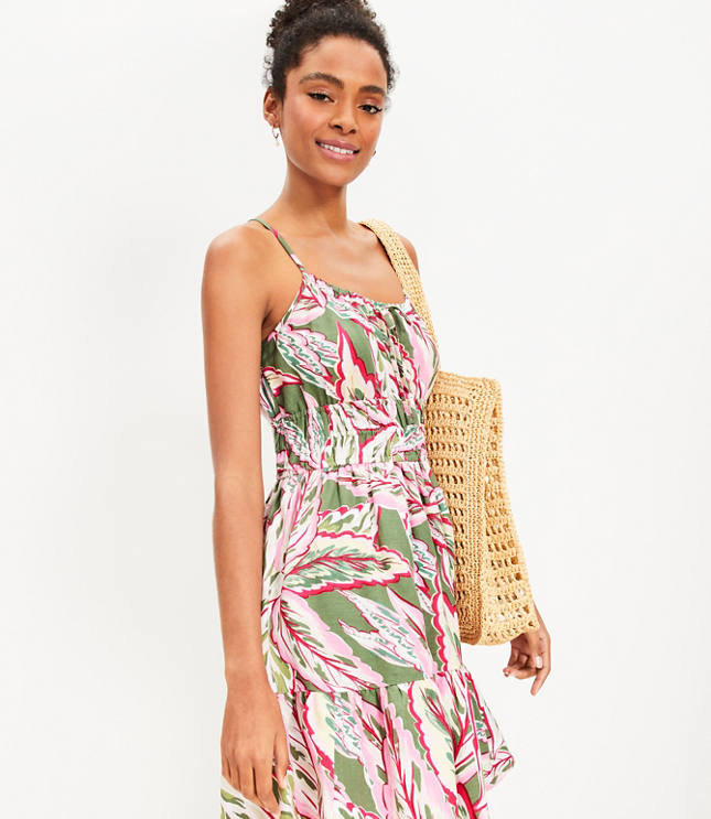 LOFT Beach Palm Strappy Smocked Tiered Dress