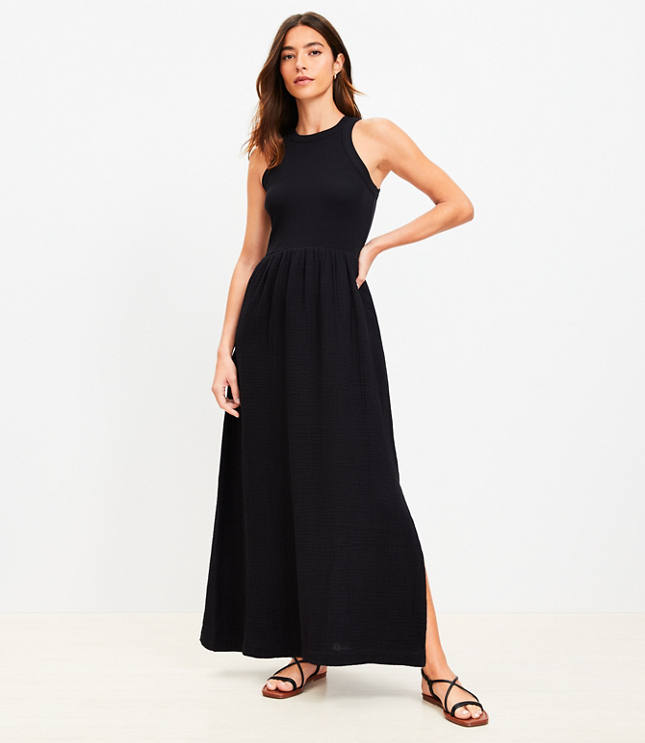 Petite LOFT Beach Mixed Media Pocket Maxi Dress