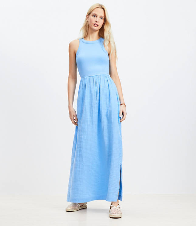 Petite LOFT Beach Mixed Media Pocket Maxi Dress