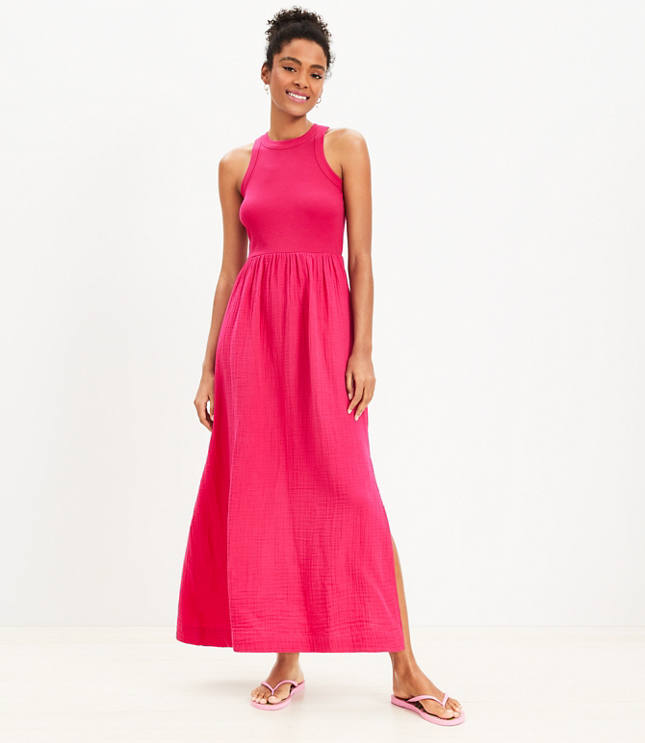 Petite LOFT Beach Mixed Media Pocket Maxi Dress